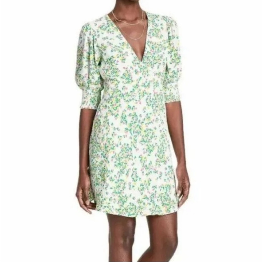 Rixo X target tulip print puff sleeve vneck spring Easter floral dress s…